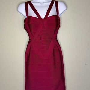 Herve Leger double-strap bandage dress, claret, size small
